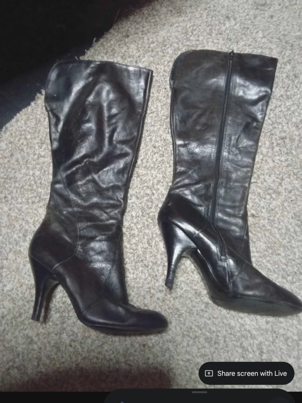Nine West Black Leather Knee-High Heeled Boots